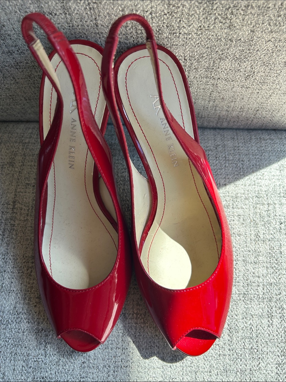 Anne Klein Red Patent Slingback Peep Toe Heels